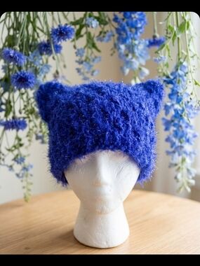 Fuzzy Blue Cat Ear Beanie 💙